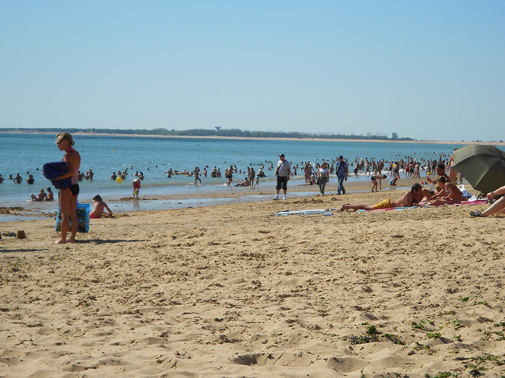PLAGE DES CHARDONS-L’AIGUILLON-LA-PRESQU’ILE-Vue plage de sable et baigneurs